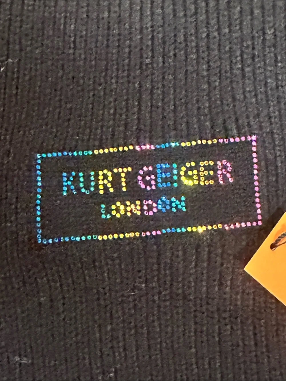 Kurt Geiger Black Knit Scarf with Rainbow Logo Embellishment